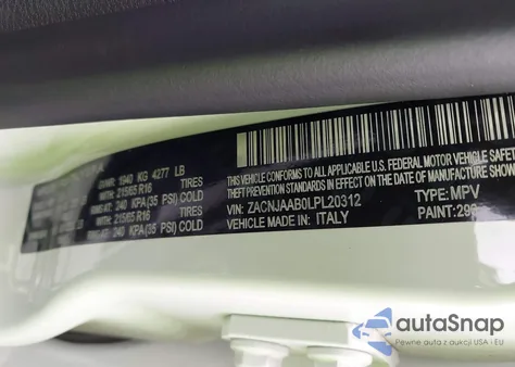 2020 Jeep Renegade Sport Fwd z USA, uszkodzony, nr VIN ZACNJAAB0LPL20312